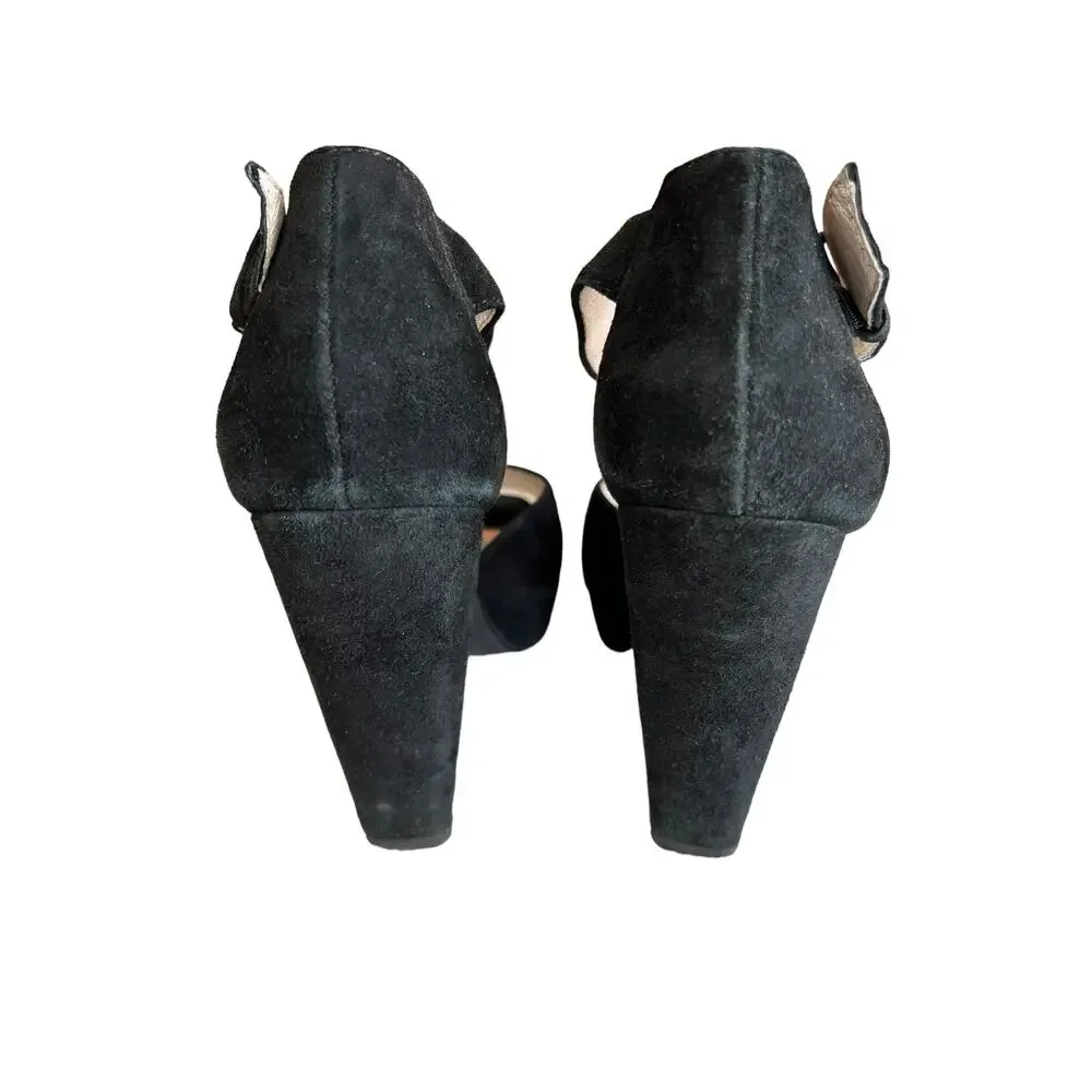 Michael Kors sky high Suede platform Heels Ankle strap detail Black 6.5